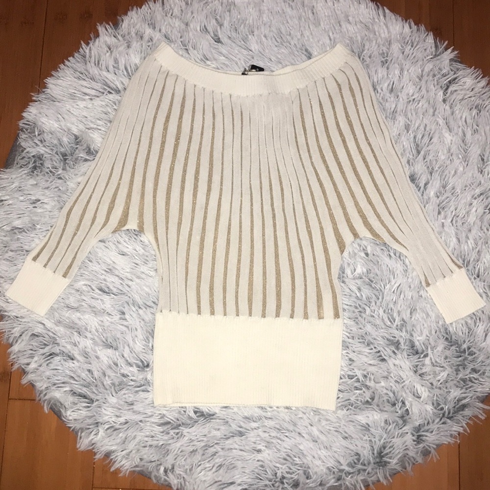 White and Gold Batwing Top